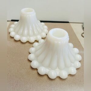 Vintage milk glass candle holders, bubble base, fluted sides. Mint condition.